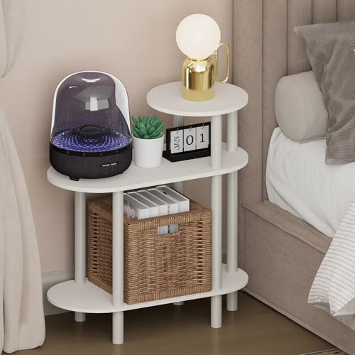 Furinno Turn-N-Tube Night Stand, 3-Tier Oval Sofa Nightstand with Open Shelf, Toolless Assembly Narrow End Table, Side Table, Bedside Table, for Bedroom, Closet, Dorm, White by Furinno-FitsYourSpaceFitsYourBudget