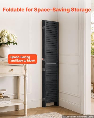 VEVOR Wood Room Divider 4 Panels 67 in Wood Folding Privacy Screen Black | for Room Separation & Home Decor, Solid Frame, 360° Two-Way Hinges, Easy Assembly, Louvered Wooden Partition with Hardware - Image 5