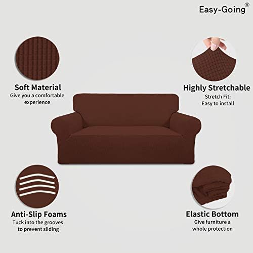 Easy-Going Stretch Oversized Loveseat Couch Covers Washable Coffee - Image 3