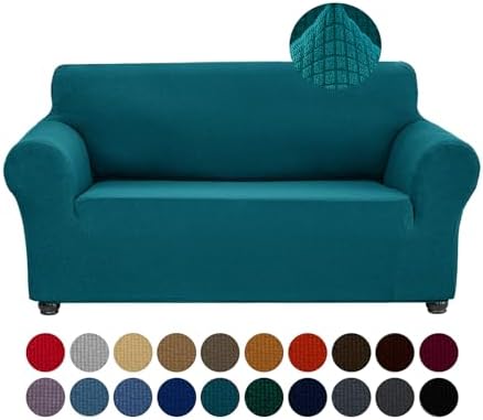 Joccun Stretch Loveseat Couch Cover, 1-Piece Sofa Cover for 2 Cushion Couch Spandex Jacquard Washable Furniture Protector Cover for Living Room,Kids,Pets（Loveseat,Peacock Blue） by Joccun