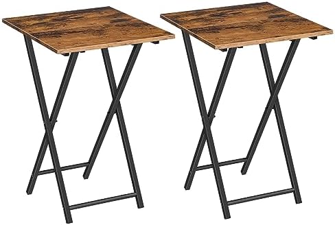 HOOBRO Folding TV Tray Tables, Set of 2 Wooden TV Trays Side Tables, Portable Sofa Snack Table, Industrial End Table for Small Spaces, Easy to Install and Fold, Rustic Brown and Black BF27BZP201 by HOOBRO