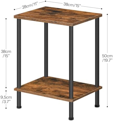 HOOBRO End Table, Small Side Table, Nightstand with 2-Layer Storage Shelves, Sofa Table for Small Spaces, Living Room, Bedroom, Stable Frame, Easy Assembly, Rustic Brown BF09BZ01 - Image 3