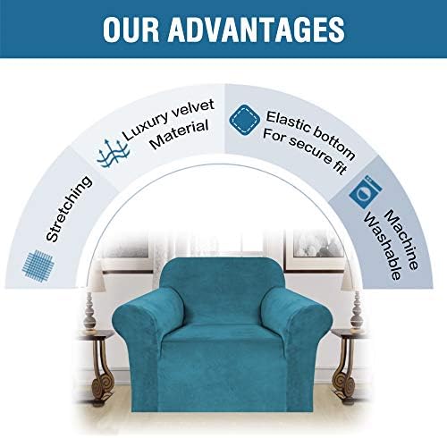 H.VERSAILTEX Stretch Velvet Armchair Cover Couch Covers 1 Cushion Chair Slipcover for Living Room Furniture Cover Crafted from Thick Comfy Rich Velour (Chair 31"-49", Peacock Blue) - Image 5