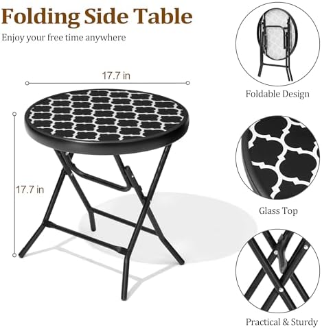 Outdoor Side Table, Small Patio End Table, Black and White - Image 3