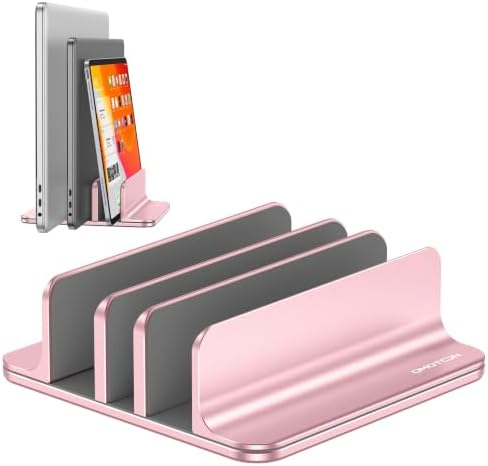 OMOTON 3-Slot Multiple Vertical Laptop Stand, Fits MacBook, Rosegold by OMOTON