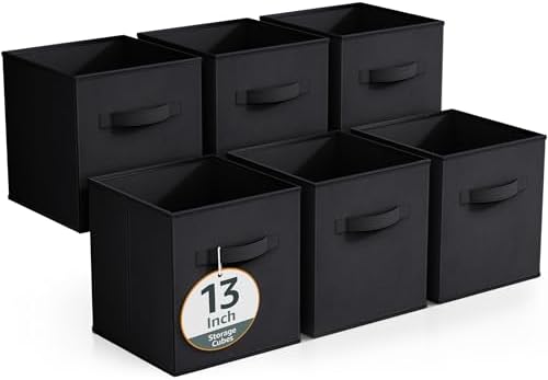 Sorbus Fabric Storage Cubes, 6-Pack Foldable Bins (13 Inch, Black) by Sorbus