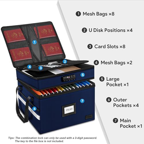 Fireproof File Oganizer with Lock, 2 Layer Fireproof Document Box Storage - Image 2