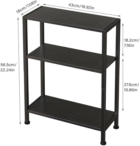 3-Tier Side Table Set of 2, Small End Table, Sofa Side Table for Narrow Spaces, Slim End Table, Nightstand Table, for Living Room Bedroom Office, Black - Image 3
