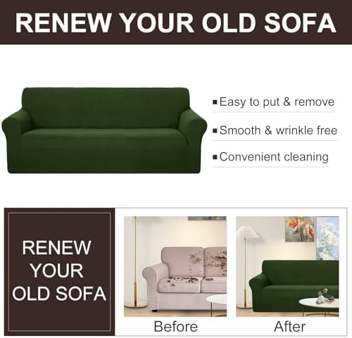 U-NICE HOME Stretch Couch Cover Slipcover for 3 Cushion Sofa, Bronze Green - Image 5