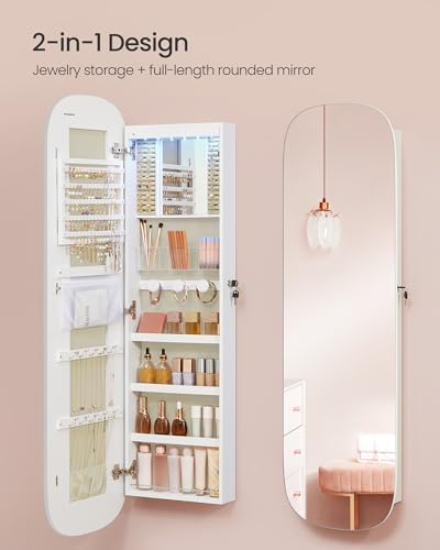 SONGMICS Jewelry Organizer, LED Jewelry Cabinet, Wall/Door Mounted - Image 4