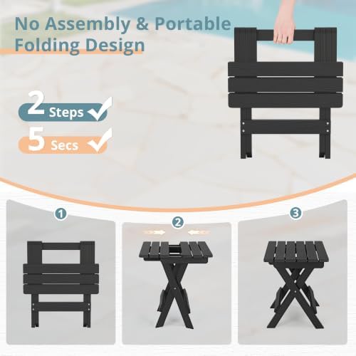 LUE BONA 16.5 Inch Outdoor Folding Side Table, HDPS Small Side Table, Black - Image 4