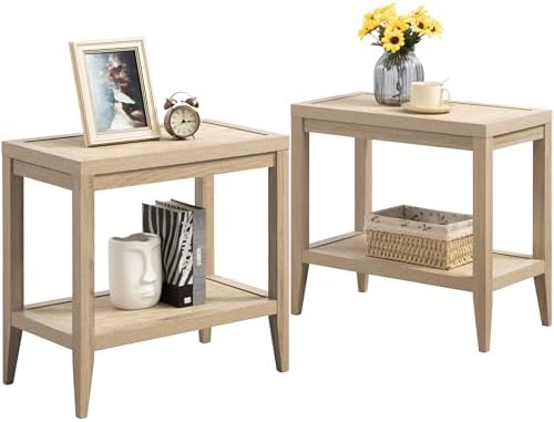 SICOTAS Rattan End Table Nightstand Set of 2, Side Table with Storage by SICOTAS