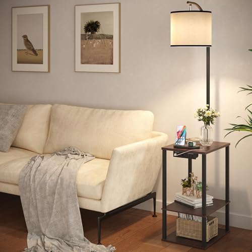 SUNMORY Floor Lamp with Table Shelves, End Side Table for Living Room - Image 2