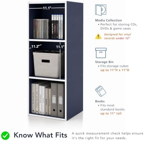 Homes: Inside + Out Apexa 3-Cube Storage Organizer Shelves, Stackable Wood Bookcase Fits Cubby Bins for Organization, Dorm Teen Room Decor & Home Office, Black - Image 6
