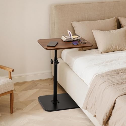 ZEAPTAC C-Shaped Side Table, 360° Swivel Height Adjustable, Lightweight Portable TV Tray Snack End Table for Couch Sofa Bed Small Spaces-Walnut - Image 5