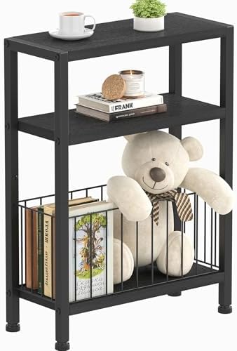 Heybly Small Narrow Side Table for Small Space, Thin Bedside TableHET007BK1 by HEYBLY
