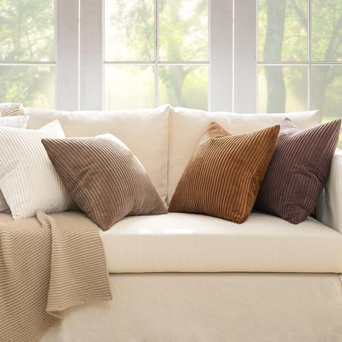 MIULEE Fall Corduroy Decorative Throw Pillow Covers Brown Series 18x18 - Image 5
