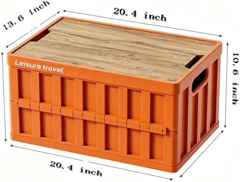 3 Pack Orangered 50L Collapsible Storage Crate with Wooden Lid - Image 4