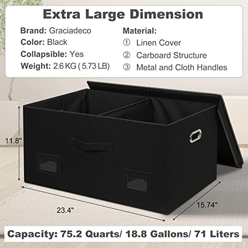Graciadeco 75 Quarts Extra Large Decorative Storage Bins with Lids, 1 Pack Black Collapsible Storage Bins with Lids, Stackable Storage Bins Decorative Box Storage With Lid Extra Large - Image 2