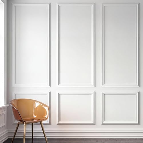 Colingmill 3 Sets Pre-Cut Wall Peel and Stick Trim Molding Wall Wainscoting Panels 3D Self Adhesive Baseboard Molding Trim for Interior Decoration Living Room Bedroom Accent (54 x 24 x 1.57 in,White) - Image 2