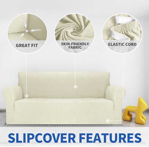 MAXIJIN Chair Covers for Living Room 1 Piece Stretch Sofa Chair Slipcovers with Arms (31"-46") Furniture Protector for Dog Pet Couch Armchair Cover (Chair, Diamond Pattern Beige) - Image 4