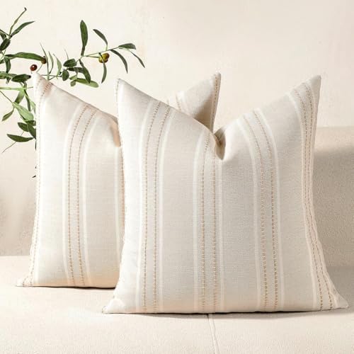 Hckot Stripe Throw Pillow Covers 26x26 Large Square Khaki Pillow Cover by Hckot