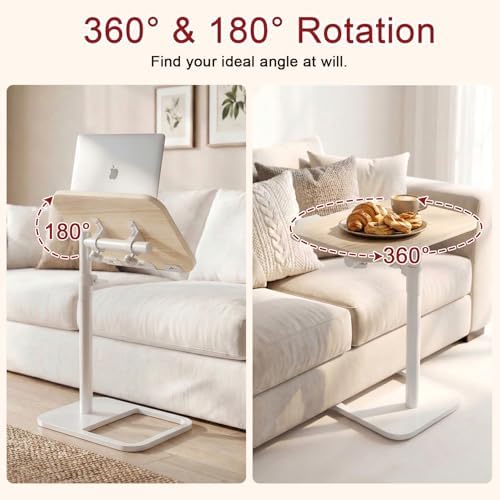 GOYLSER TV Tray Table for Couch, Height Adjustable/360° Swivel/180° Flip-Over Panel Design C-Shaped End Table, Sofa End Side Table with Phone & Tablet Slot for Eating, Laptop, Couch (Natural) - Image 4