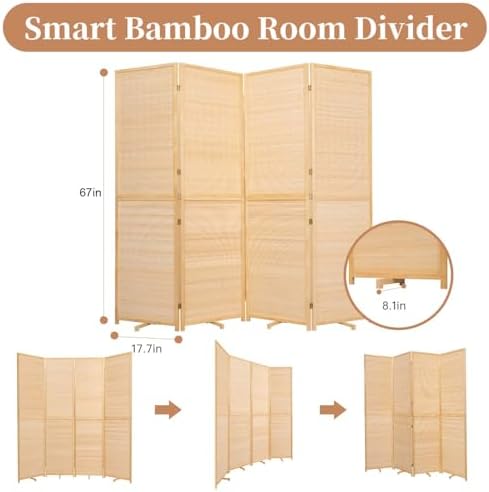Room Divider Folding Privacy Screens,Hand-Made Natural Bamboo Room Dividers - Image 5
