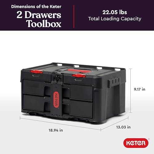 Keter Stack-n-Roll Two Drawer Tool Box for Small Parts and Power Tool Accessories, Fits Keter Modular Tool Storage System - Image 2
