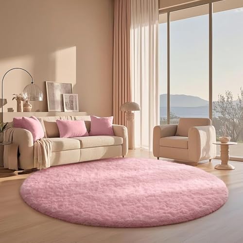 Ophanie Round Rugs 6Ft Pink Circle Area Rug,Fuzzy Bedroom Carpet,Large Shag Plush Floor Kawaii Christmas Living Room Rugs 6 Foot,Cute Room Decor for Kids Teen Girls Baby with Over 99 pcs Pile fibers by Ophanie