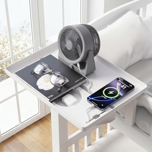 JOYMOOP Clip-On Bedside Shelf for Bunk Beds, Dorm Room Essentials, Bedside Caddy, No-Tool Install Bed Side Table Storage for Loft, Platform Beds, Nightstand Caddy for Phone, Glasses, Book (White) - Image 2