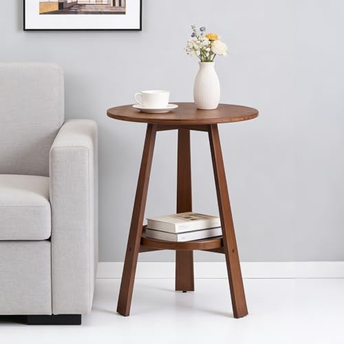 2-Tier Bamboo Round Side Table, Mid-Century Modern End Table by VELOHEIM