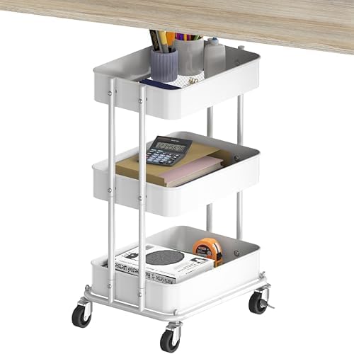 Simple Houseware 3-Tier Utility Cart, Low 24" Height Fits Under Desk, White by SimpleHouseware