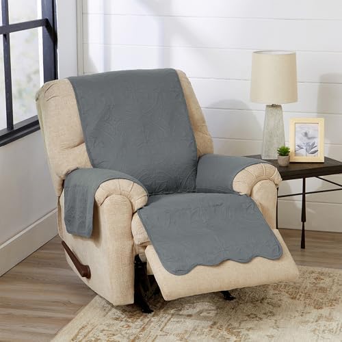 Great Bay Home Reversible Recliner Cover - Washable Slipcover Furniture Protector with Elastic Straps - Perfect for Kids & Pets - Quilted & Stitched Detail (Mirage Gray/Flax) by GreatBayHome