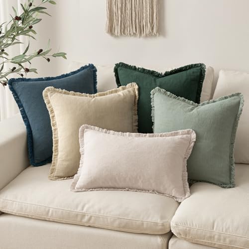 MIULEE Boho Linen Fringe Decorative Throw Pillow Covers Beige 16x16 - Image 5