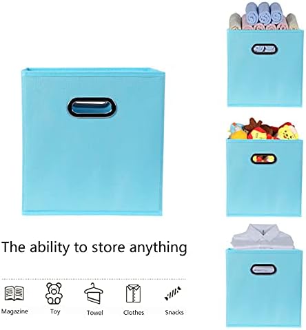 Yunkeeeper storage bins Cubes, Fabric Cube Organizer with Handle, Foldable Cube Bins for Cloth or Accessary Storage, 11x11x11, Set of 3, (Blue) - Image 3