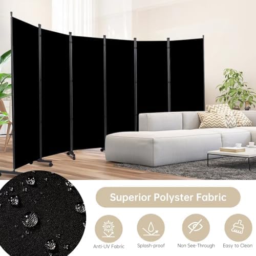 Room Divider Large 6 Panel Privacy Screen,Portable Room Partition on Wheels - Image 4