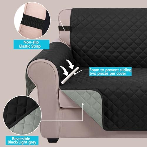 U-NICE HOME Reversible Recliner Chair Covers, Black/Grey - Image 3