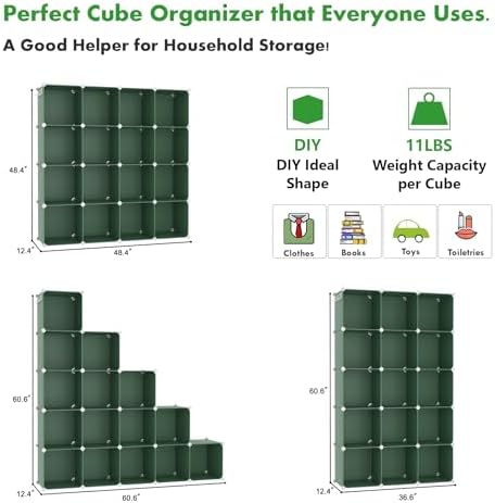 C&AHOME 16 Cube Storage Organizer Cube Shelf Units Storage Cubes, Green - Image 2