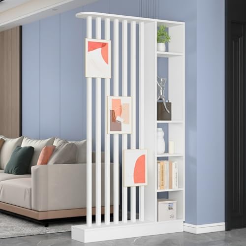 Freestanding Wall Room Divider with Shelves, White, 39.4x9.4x78.7in by UKETO