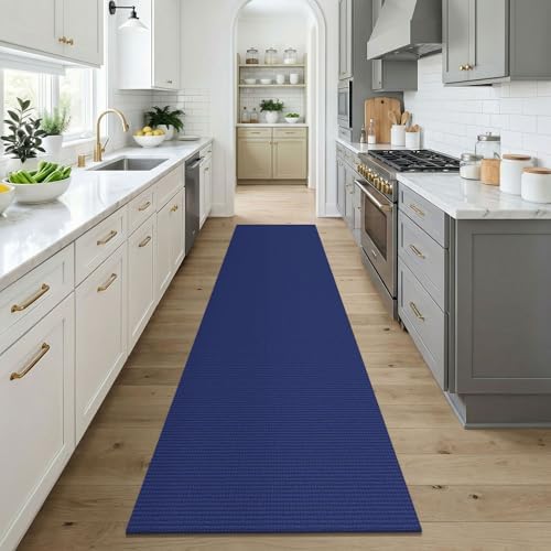 KOZYFLY Cotton Runners for Hallway 3x9, Wide Washable Runner Rug, Woven Non Slip Kitchen Runner, Braided Entryway Rug, Floor Carpet for Foyer, Bedroom, Hall, Deep Navy Blue - Image 2