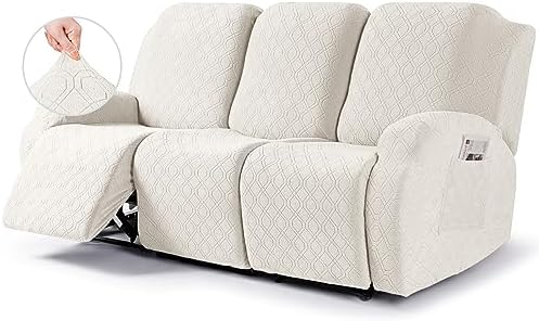 VANSOFY Stretch Recliner Couch Cover, Slipcover, Off White, 3 Seater by VANSOFYFURNITURECOVERS