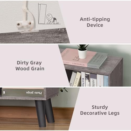 LEYAOYAO 8 Cube Bookshelf,Mid-Century Modern Bookcase with Legs,Dirty Grey - Image 4