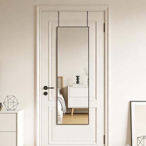 51x16 Inch Full Length Mirror Over the Door Hang or Wall Mounted Black by Ruomeng