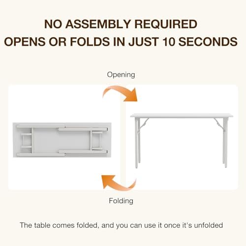 TEMI Long Computer Desk Folding Table - 55.1" Foldable Office Desk, No Assembly, Perfect Writing Table for Bedroom or Apartment, Portable Large Desk or Study Table with Compact Design, White Ash - Image 4