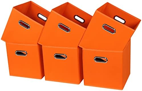Black Fabric Cubby Storage Bins,13x13x13 Inches ,Cube Organizer Bin Foldable Storage Boxes with Dual Handles Fabric Organizer Box and collapsible Storage basket,Set of 6,Orange by Yunkeeper