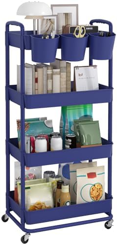 JIUYOTREE 4-Tier Plastic Rolling Storage Cart Utility Cart Blue by JIUYOTREE