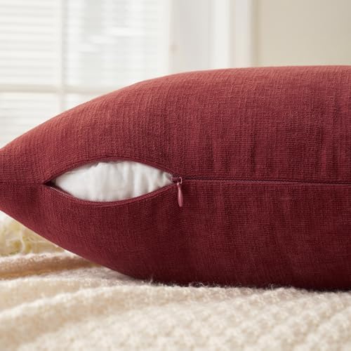 MIULEE Wine Red Chenille Couch Throw Pillow Covers, 18x18 - Image 3