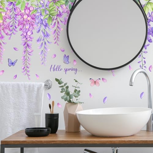 Hanging Green Vine Wall Decals,Succulent Plants Wisteria Floral Flowers Butterflies Birds Wall Stickers, Self-Adhesive Vinyl Removable Living Room Sofa TV Wall Decor - Image 3