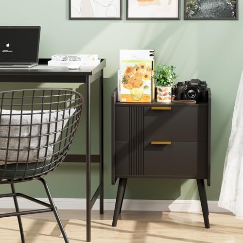 Aenuert Black Nightstand Modern Bedside Table with 2 Storage Drawer, Small Night Stand, Wooden Sofa Side Table for Bedroom, Study Room and Small Spaces - Image 6